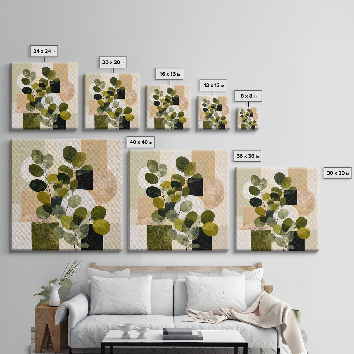 Green Botanical Study Canvas Print, Monochrome Art, Wall Art, Living Room Decor, Oil Painting, Mono, Abstract Art, MON-1x1-99