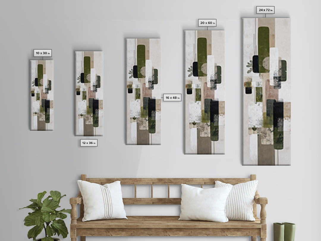 Green Botanical Study Framed Canvas Print, Monochrome Art, Home Decor, Living Room Decor, Fine Art, Mono, Bedroom Decor, MON-1x3-15