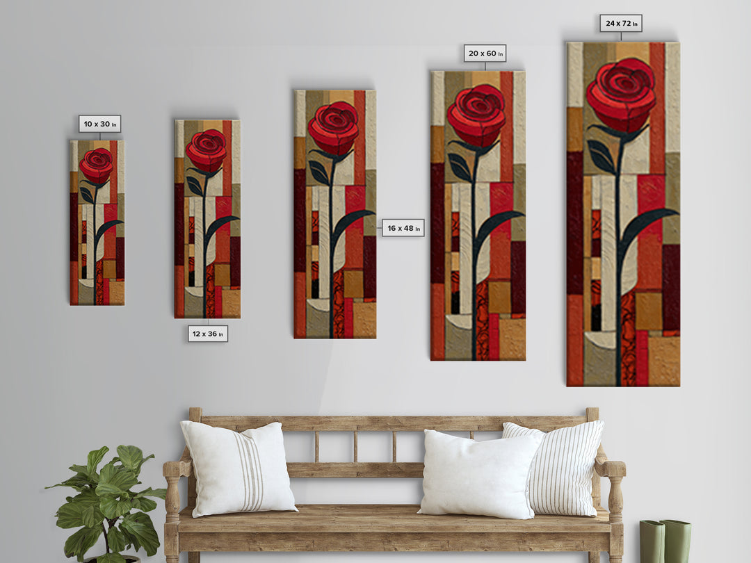 Single Red Rose Rendered Only Framed Canvas Print, Monochrome Art, Poster, Living Room Decor, Fine Art, Mono, Textured Wall Art, MON-1x3-19