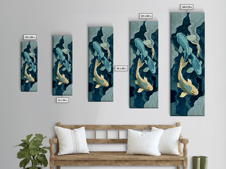 Teal Koi Fish on Tonal Water Framed Canvas Print, Monochrome Art, Neutral Decor, Living Room Decor, Fine Art, Mono, Home Decor, MON-1x3-29