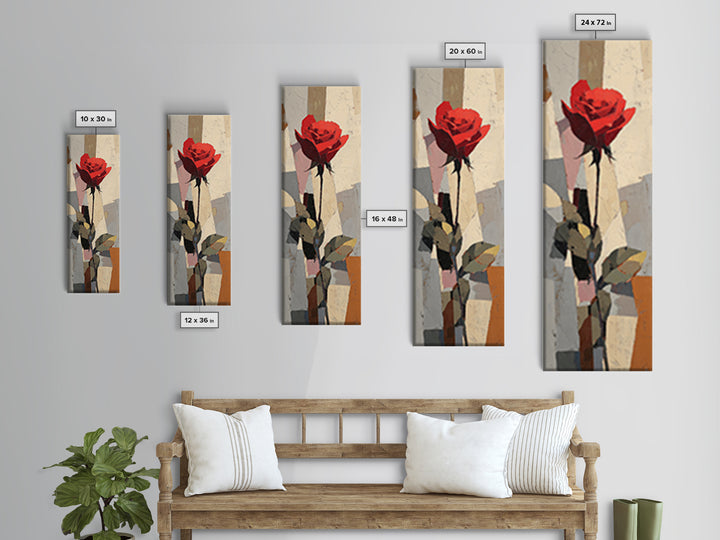 Single Red Rose Rendered Only Canvas Print, Monochrome Art, Mid Century Modern, Living Room Decor, Mono, Boho Wall Art, MON-1x3-43