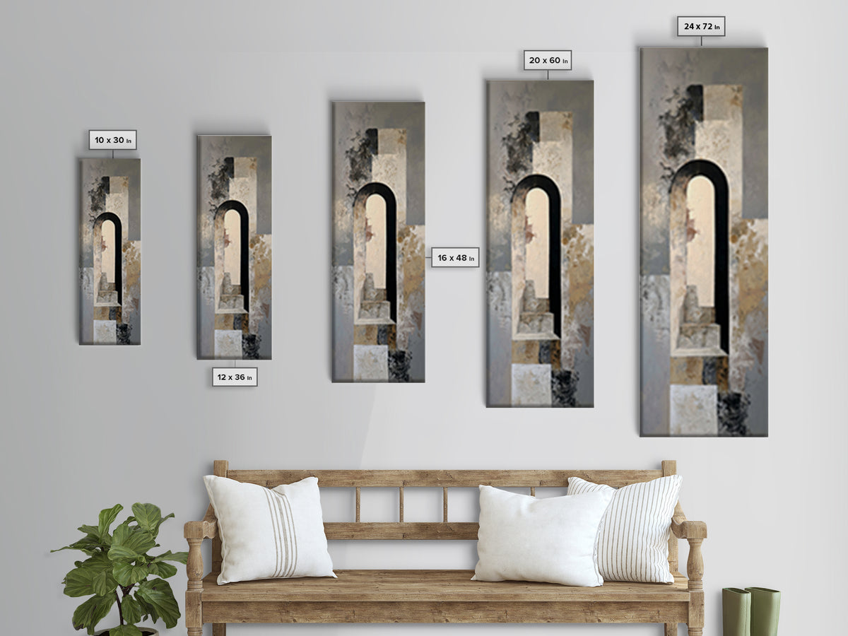 Gray Architectural Arch and Shadow Study Framed Canvas Print, Monochrome Art, Modern Art, Living Room Decor, Fine Art, Mono, MON-1x3-46