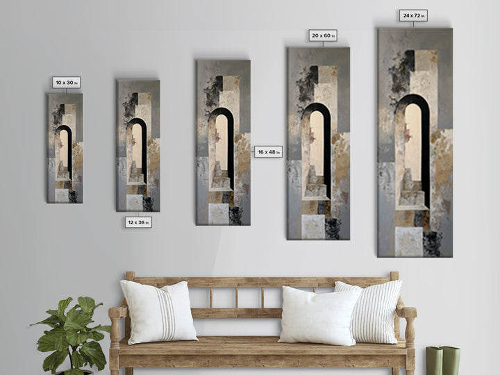Gray Architectural Arch and Shadow Study Framed Canvas Print, Monochrome Art, Modern Art, Living Room Decor, Fine Art, Mono, MON-1x3-46