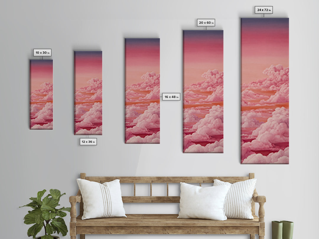 All Pink Cloudscape Canvas Print, Monochrome Art, Wall Art, Living Room Decor, Watercolor Art, Mono, Abstract Art, MON-1x3-48