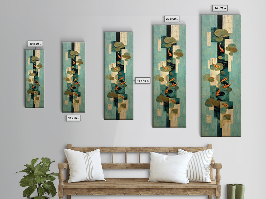 Teal Koi Fish on Tonal Water Canvas Print, Monochrome Art, Wallpaper Mural, Living Room Decor, Fine Art, Mono, MON-1x3-5