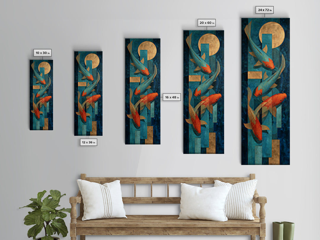 Teal Koi Fish on Tonal Water Framed Canvas Print, Monochrome Art, Neutral Decor, Living Room Decor, Fine Art, Mono, Home Decor, MON-1x3-53