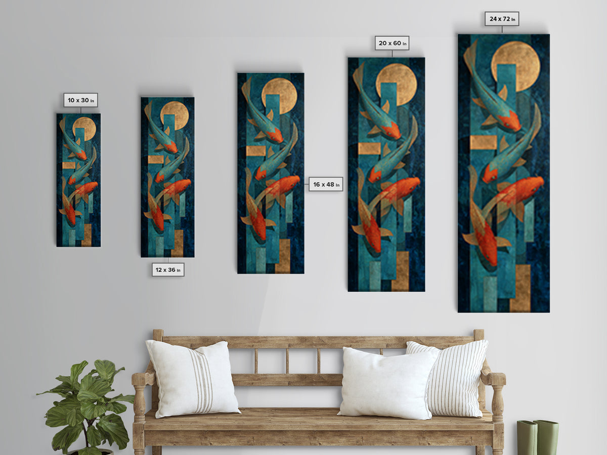 Teal Koi Fish on Tonal Water Framed Canvas Print, Monochrome Art, Neutral Decor, Living Room Decor, Fine Art, Mono, Home Decor, MON-1x3-53