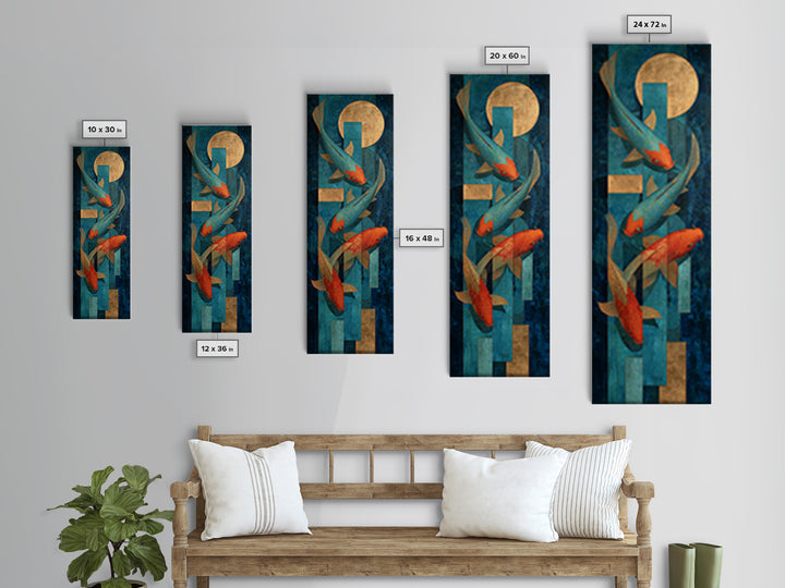 Teal Koi Fish on Tonal Water Framed Canvas Print, Monochrome Art, Neutral Decor, Living Room Decor, Fine Art, Mono, Home Decor, MON-1x3-53