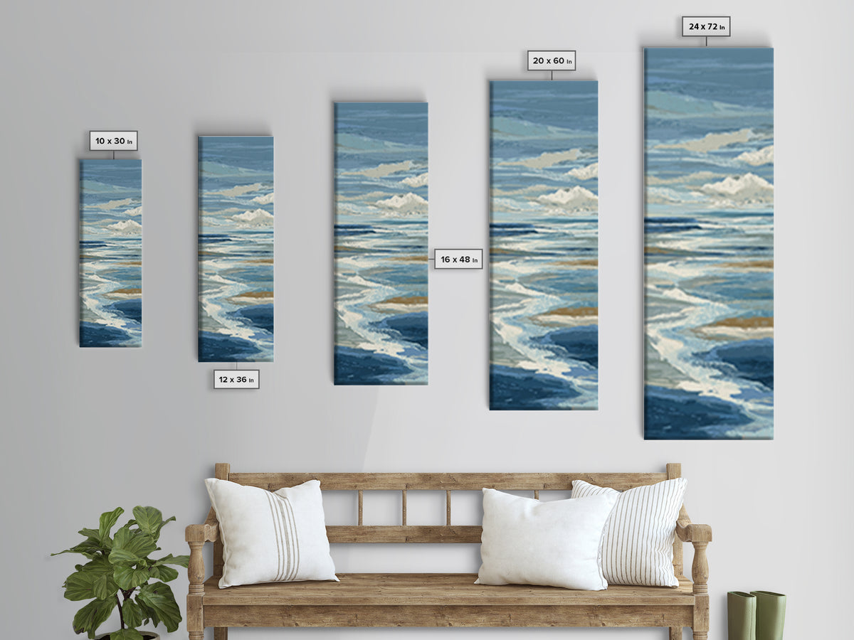 All Blue Ocean Abstraction Framed Canvas Print, Monochrome Art, Textured Painting, Living Room Decor, Fine Art, Mono, MON-1x3-61