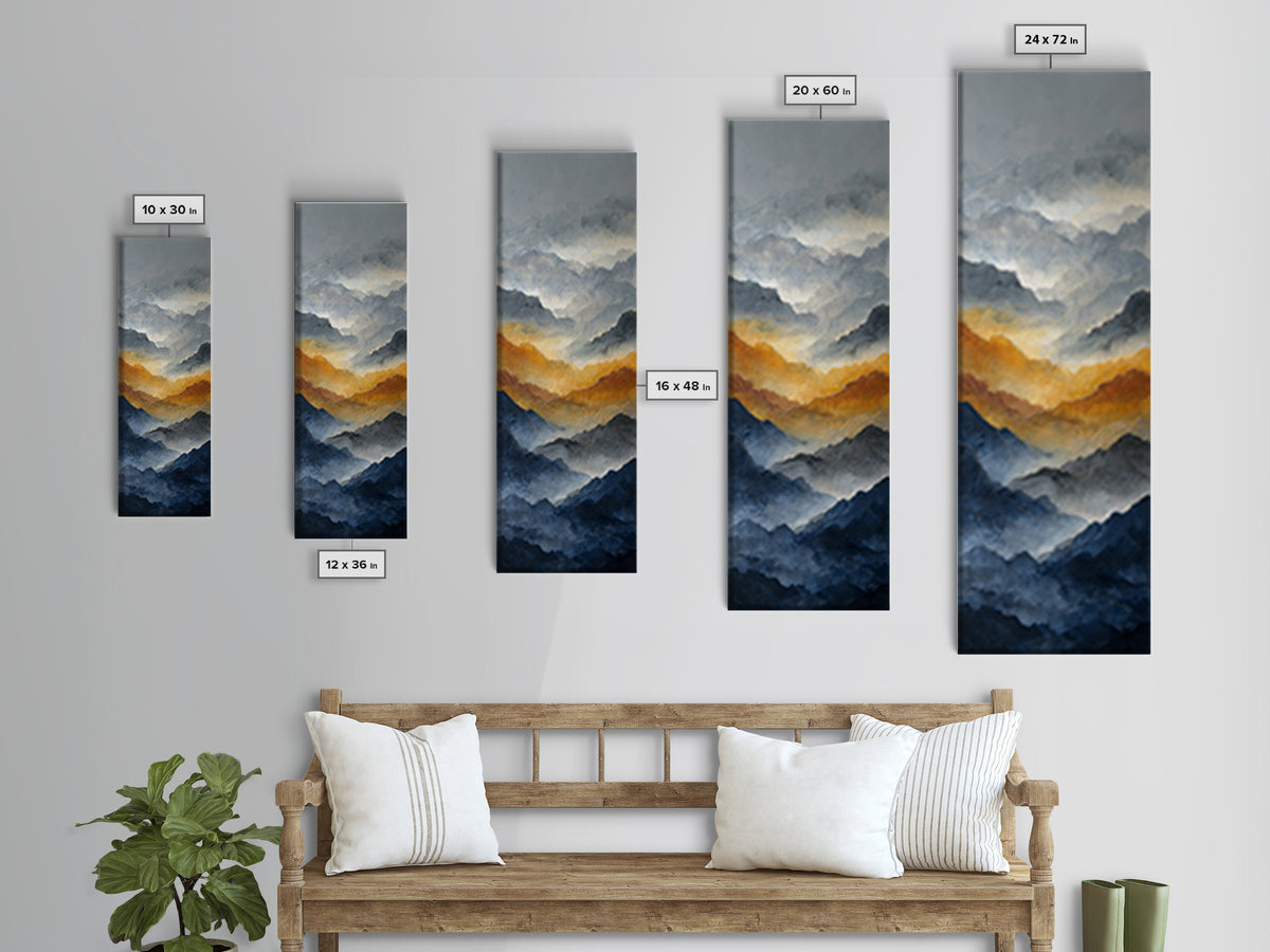 Charcoal Mountain Landscape Framed Canvas Print, Monochrome Art, Digital Wall Art, Living Room Decor, Fine Art, Mono, MON-1x3-64