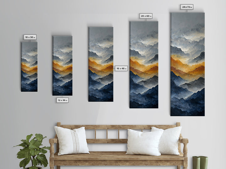 Charcoal Mountain Landscape Framed Canvas Print, Monochrome Art, Digital Wall Art, Living Room Decor, Fine Art, Mono, MON-1x3-64