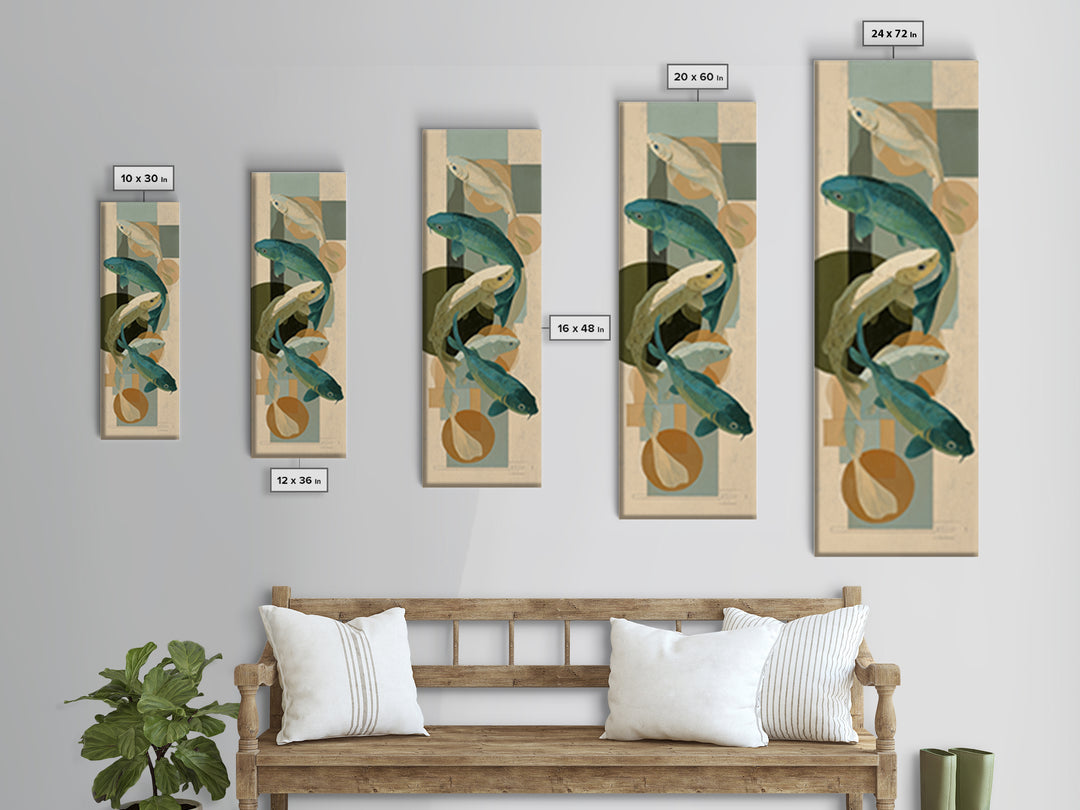 Teal Koi Fish on Tonal Water Canvas Print, Monochrome Art, Luxury Decor, Living Room Decor, Fine Art, Mono, Printable Wall Art, MON-1x3-77
