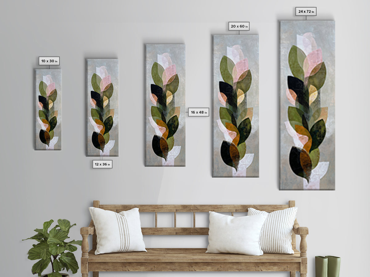 Olive Green Abstract Leaf Pattern Framed Canvas Print, Monochrome Art, Fine Art Print, Living Room Decor, Watercolor Art, Mono, MON-1x3-8