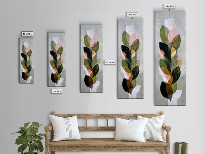 Olive Green Abstract Leaf Pattern Framed Canvas Print, Monochrome Art, Fine Art Print, Living Room Decor, Watercolor Art, Mono, MON-1x3-8