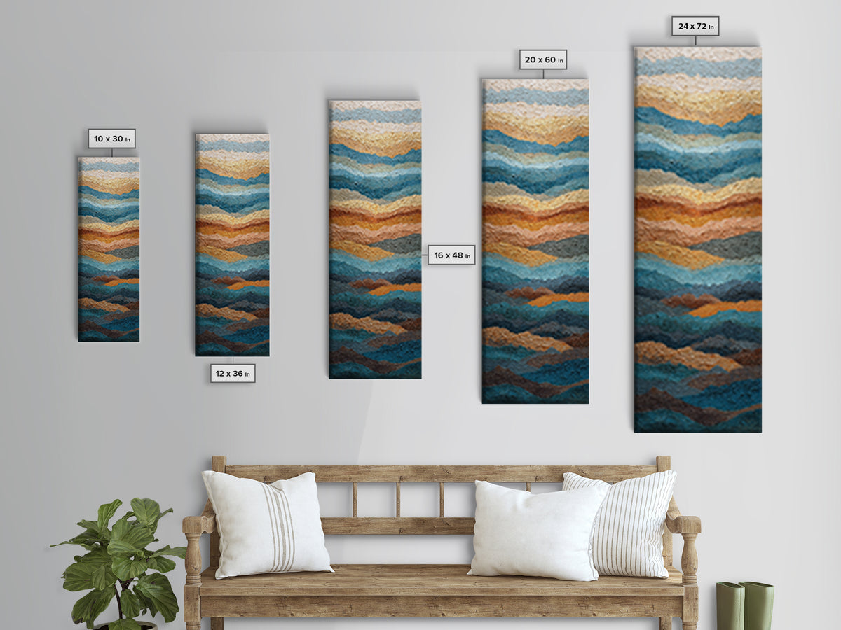 Blue Mountain Ridge Layers Framed Canvas Print, Monochrome Art, Original Painting, Living Room Decor, Oil Painting, Mono, MON-1x3-84