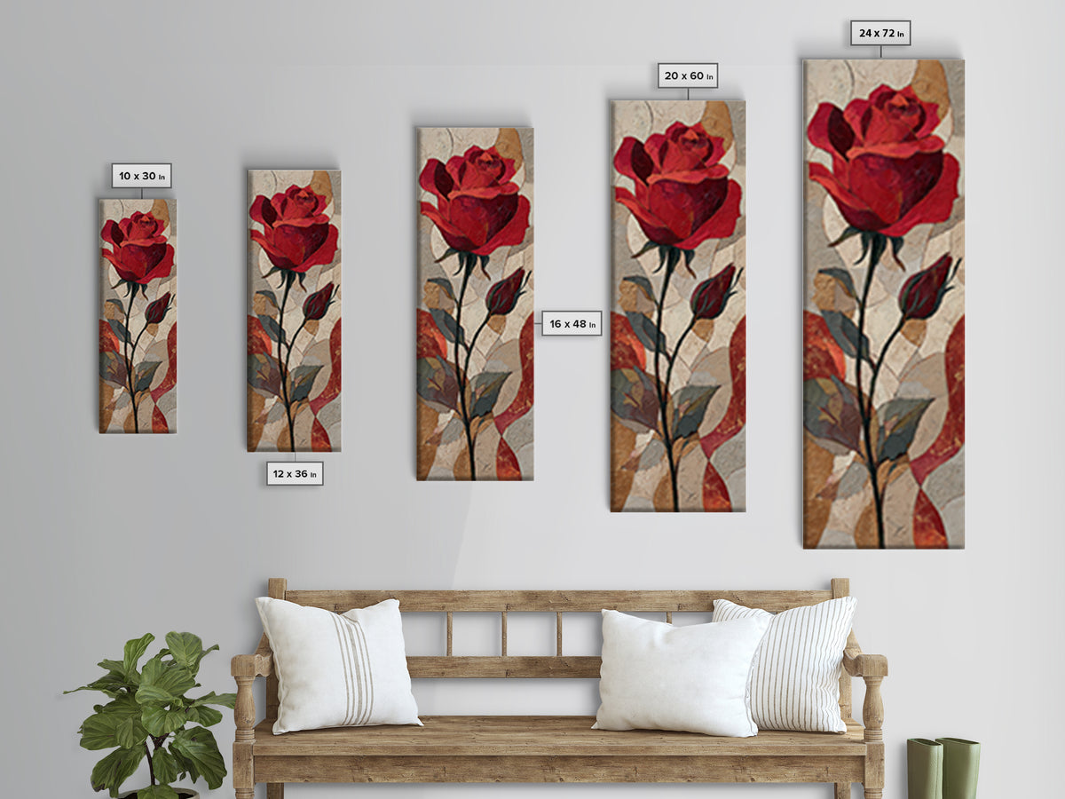 Single Red Rose Rendered Only Framed Canvas Print, Monochrome Art, Bedroom Wall Art, Living Room Decor, Oil Painting, Mono, MON-1x3-91
