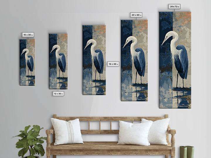 Blue Heron in Monochrome Navy Palette Framed Canvas Print, Monochrome Art, Apartment Decor, Living Room Decor, Fine Art, Mono, MON-1x3-92