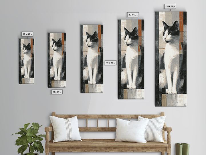 Monochrome Cat Portrait Canvas Print, Monochrome Art, Abstract Painting, Living Room Decor, Fine Art, Mono, Luxury Decor, MON-1x3-95
