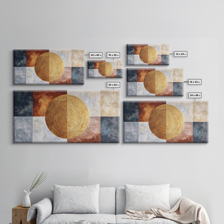 Gold Tonal Sunburst Medallion Framed Canvas Print, Monochrome Art, Luxury Decor, Living Room Decor, Fine Art, Mono, MON-2x1-10