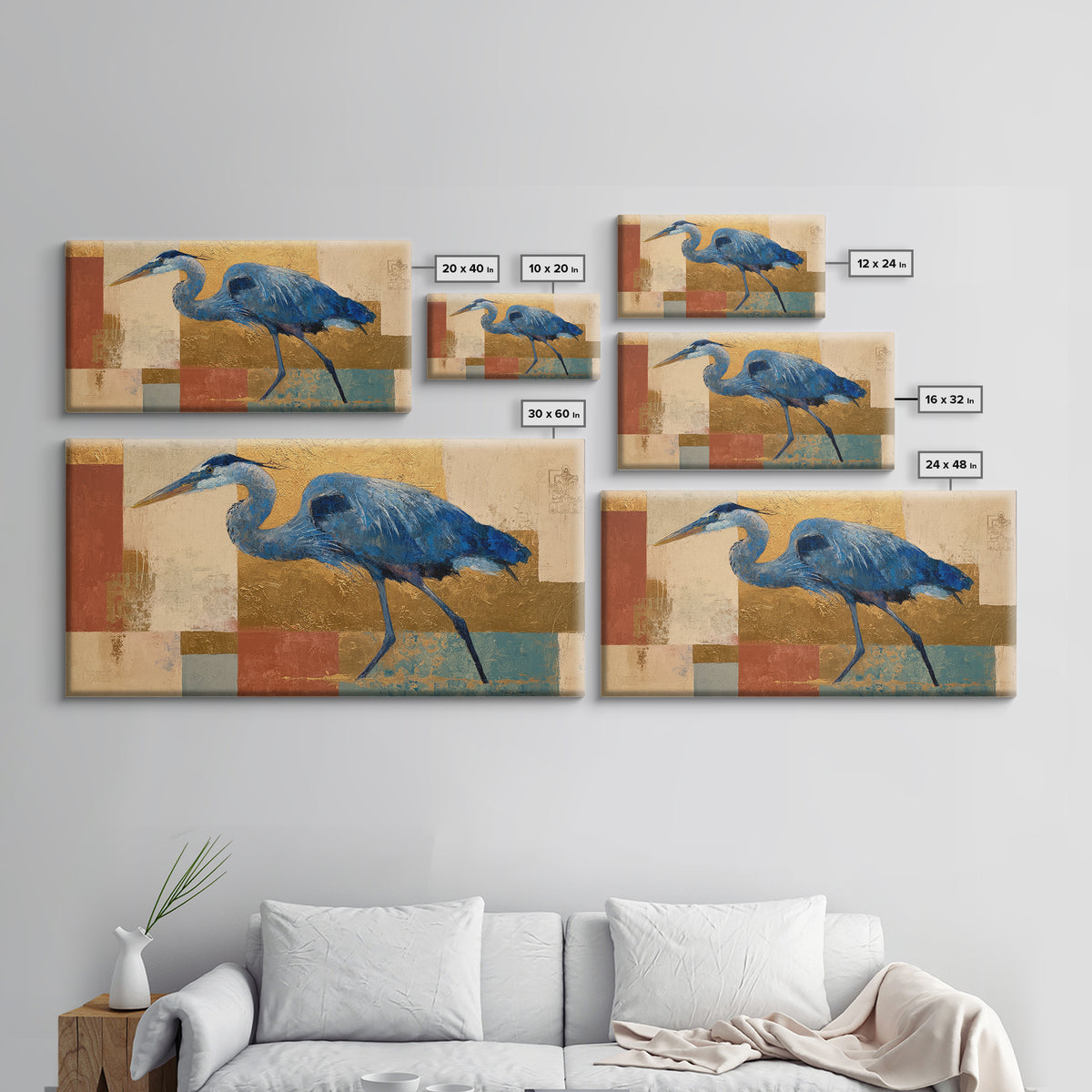 Blue Heron in Monochrome Navy Palette Framed Canvas Print, Monochrome Art, Dopamine Decor, Living Room Decor, Fine Art, Mono, MON-2x1-100
