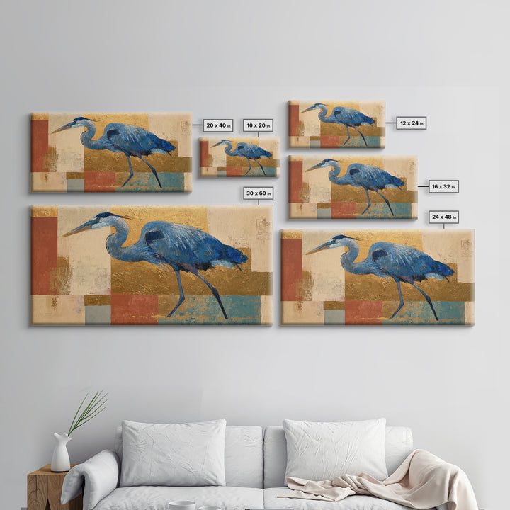 Blue Heron in Monochrome Navy Palette Framed Canvas Print, Monochrome Art, Dopamine Decor, Living Room Decor, Fine Art, Mono, MON-2x1-100