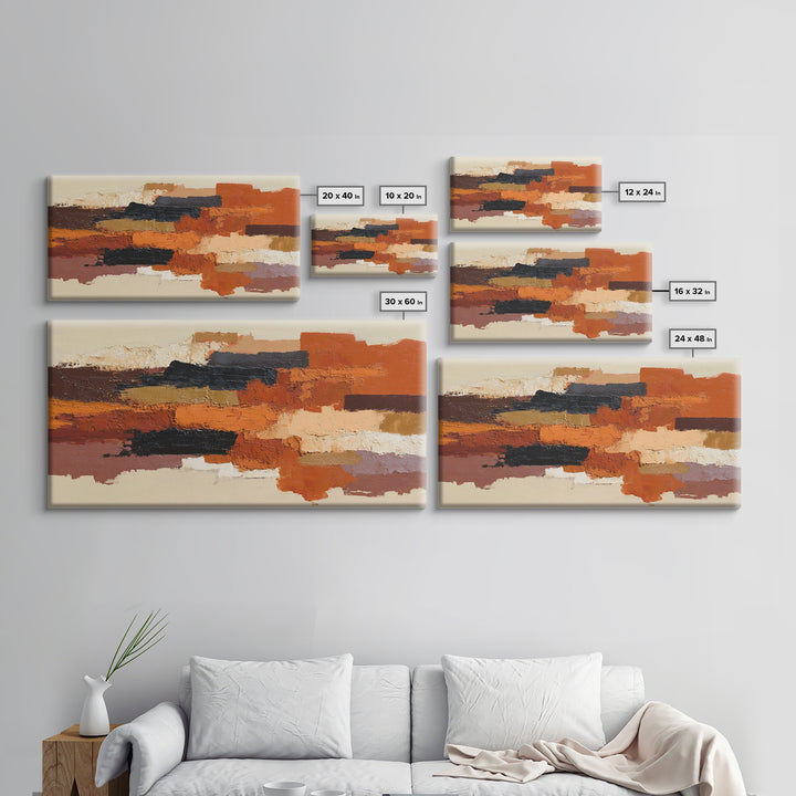 Burnt Orange Canyon Abstraction Framed Canvas Print, Monochrome Art, Luxury Decor, Living Room Decor, Fine Art, Mono, MON-2x1-12