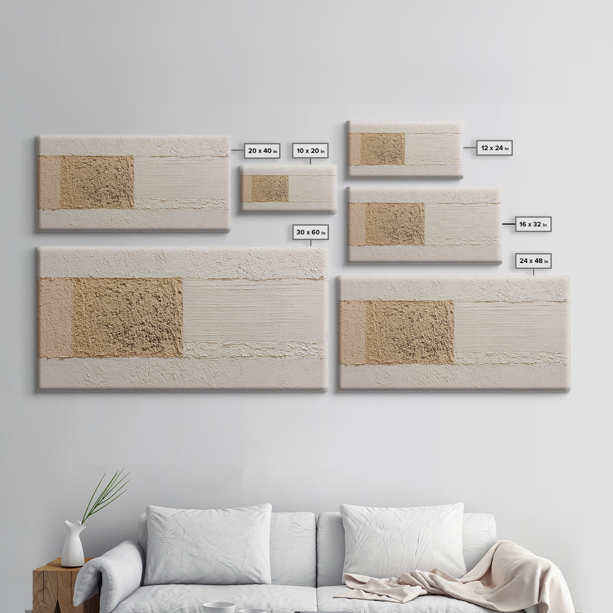 Cream on Cream Minimalist Forms Framed Canvas Print, Monochrome Art, Fine Art Print, Living Room Decor, Fine Art, Mono, MON-2x1-18
