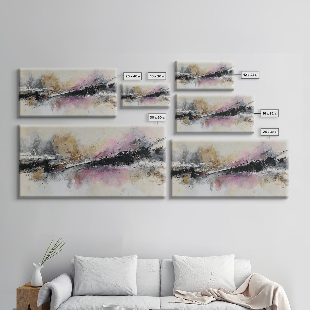 Black Ink Abstract Canvas Print, Monochrome Art, Boho Decor, Living Room Decor, Fine Art, Mono, Art Print, Digital Art, MON-2x1-2