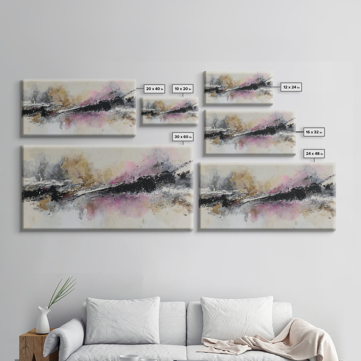 Black Ink Abstract Canvas Print, Monochrome Art, Boho Decor, Living Room Decor, Fine Art, Mono, Art Print, Digital Art, MON-2x1-2