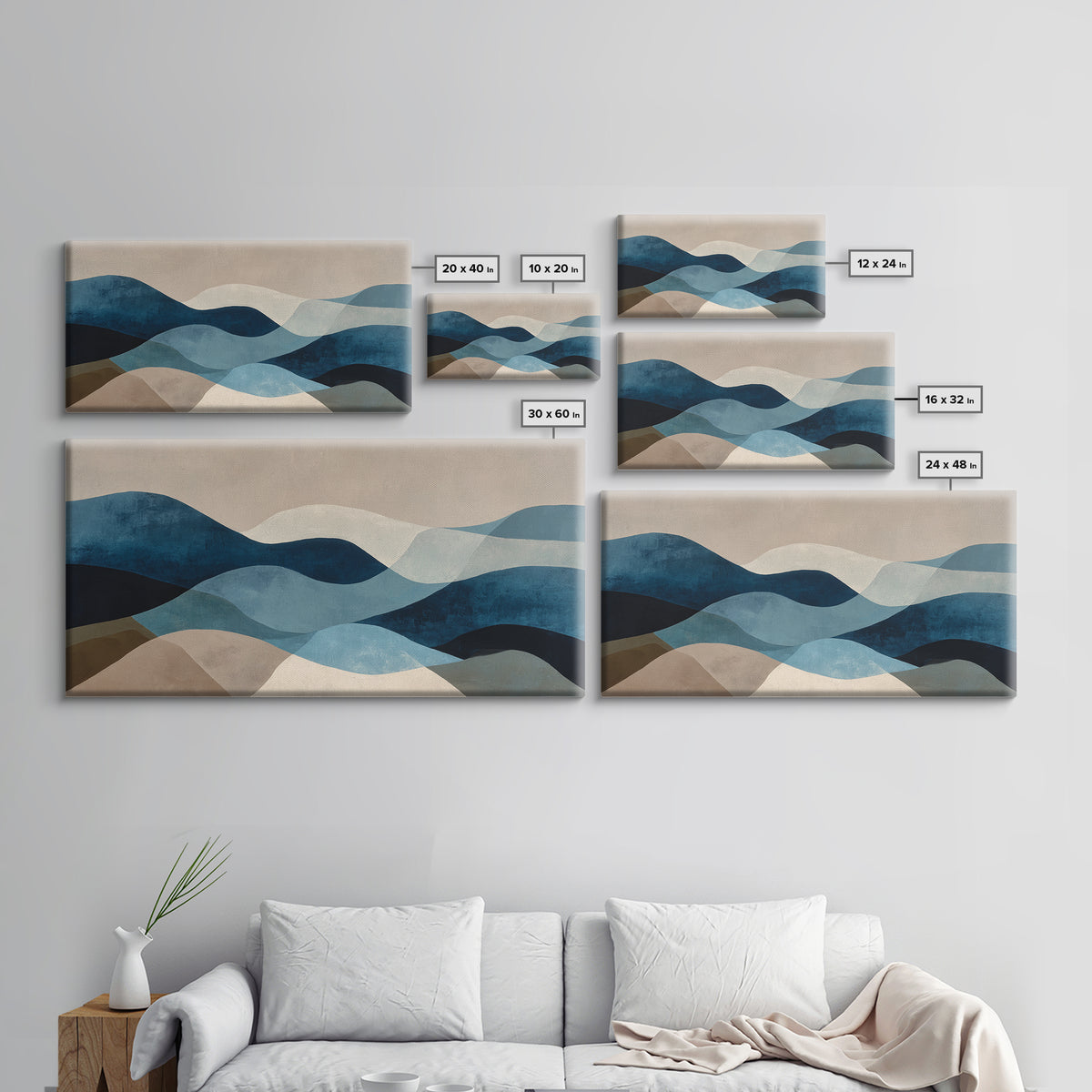 All Blue Ocean Abstraction Canvas Print, Monochrome Art, Wall Art, Living Room Decor, Mono, Abstract Art, Bedroom Decor, MON-2x1-21