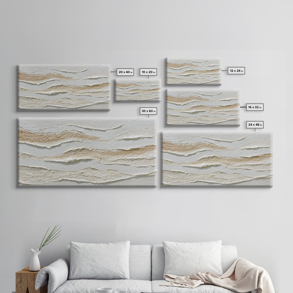 Ivory White Plaster Texture Composition Framed Canvas Print, Monochrome Art, Home Decor, Living Room Decor, Fine Art, Mono, MON-2x1-25