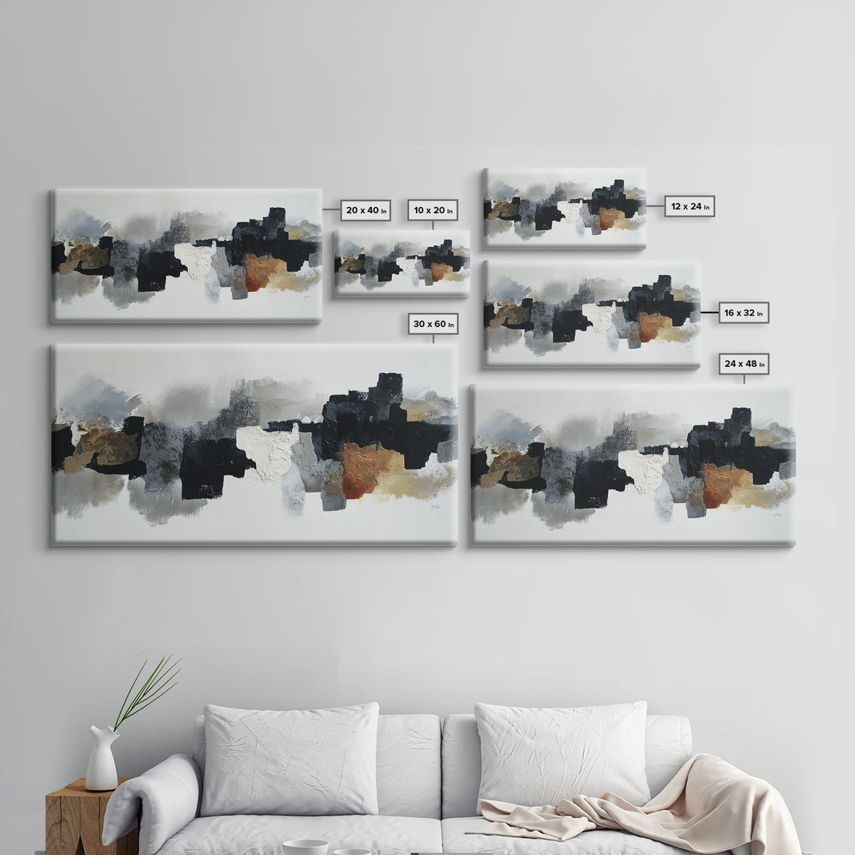 Black Ink Abstract Canvas Print, Monochrome Art, Boho Decor, Living Room Decor, Fine Art, Mono, Art Print, Digital Art, MON-2x1-26