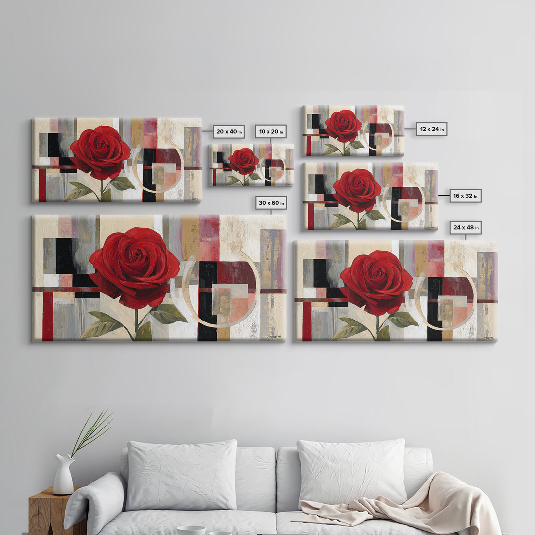 Single Red Rose Rendered Only Framed Canvas Print, Monochrome Art, Modern Decor, Living Room Decor, Oil Painting, Mono, MON-2x1-27