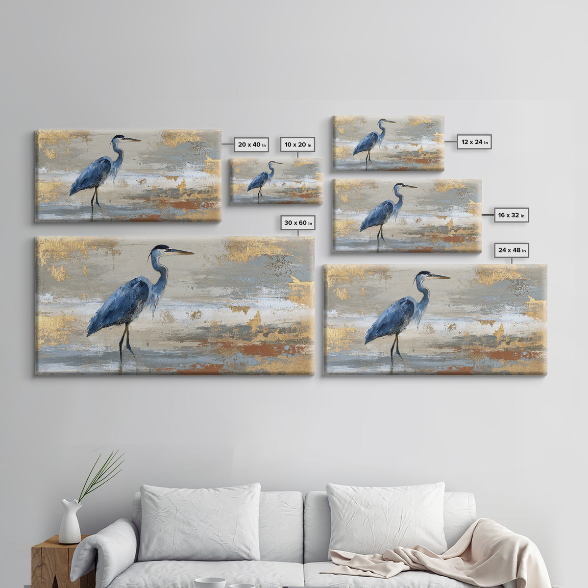 Blue Heron in Monochrome Navy Palette Framed Canvas Print, Monochrome Art, Minimalist Decor, Living Room Decor, Fine Art, Mono, MON-2x1-28