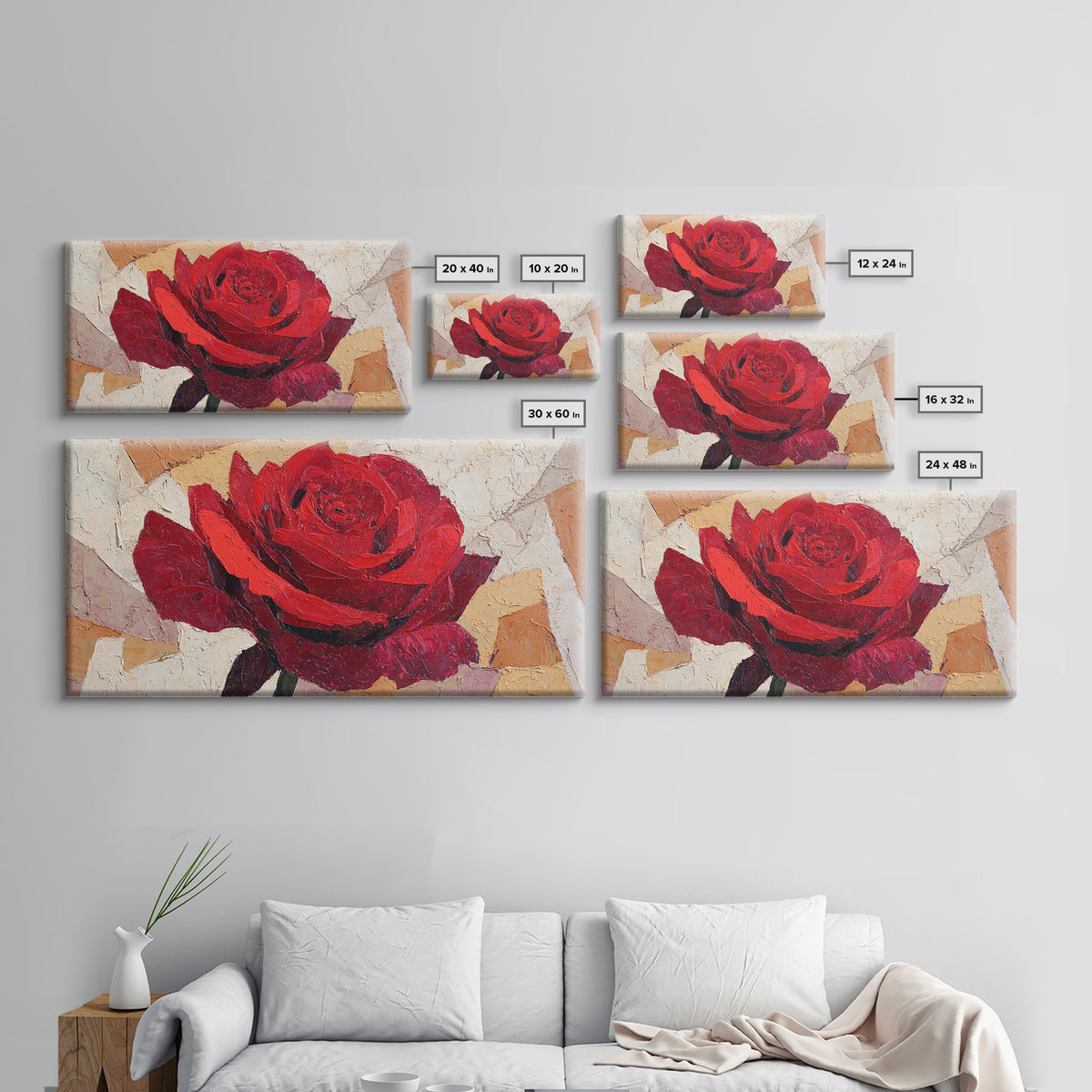 Single Red Rose Rendered Only Framed Canvas Print, Monochrome Art, Large Wall Art, Living Room Decor, Fine Art, Mono, MON-2x1-3