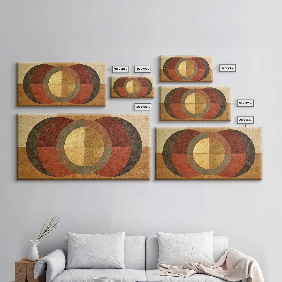 Gold Tonal Sunburst Medallion Framed Canvas Print, Monochrome Art, Luxury Decor, Living Room Decor, Fine Art, Mono, MON-2x1-34