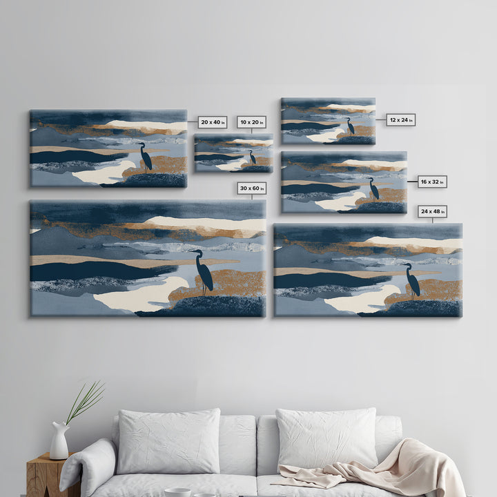 Blue Heron in Monochrome Navy Palette Canvas Print, Monochrome Art, Boho Decor, Living Room Decor, Fine Art, Mono, Art Print, MON-2x1-4