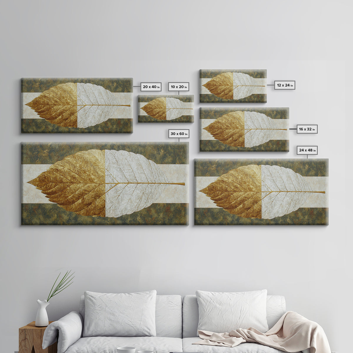 Olive Green Abstract Leaf Pattern Framed Canvas Print, Monochrome Art, Home Decor, Living Room Decor, Fine Art, Mono, MON-2x1-40
