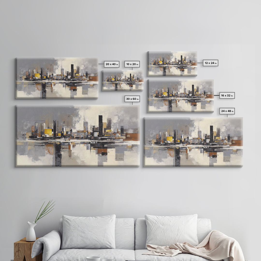 Black and White City Reflection Canvas Print, Monochrome Art, Contemporary Art, Living Room Decor, Fine Art, Mono, Original Art, MON-2x1-41