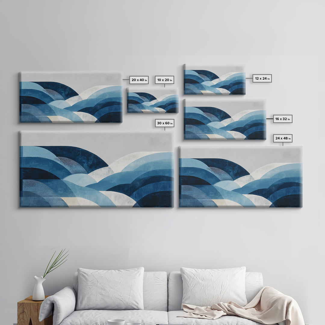 All Blue Ocean Abstraction Framed Canvas Print, Monochrome Art, Digital Art, Living Room Decor, Oil Painting, Mono, MON-2x1-45