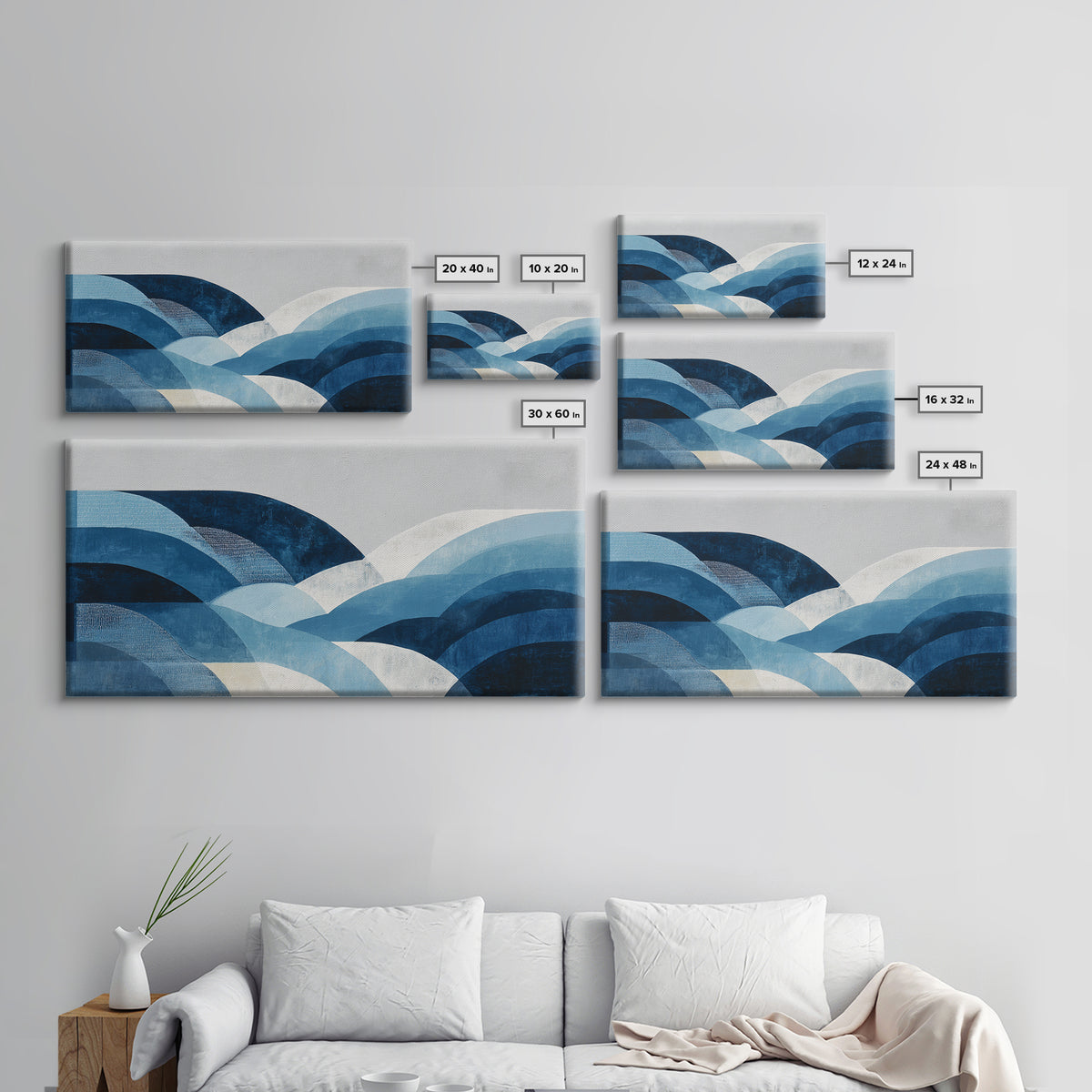 All Blue Ocean Abstraction Framed Canvas Print, Monochrome Art, Digital Art, Living Room Decor, Oil Painting, Mono, MON-2x1-45