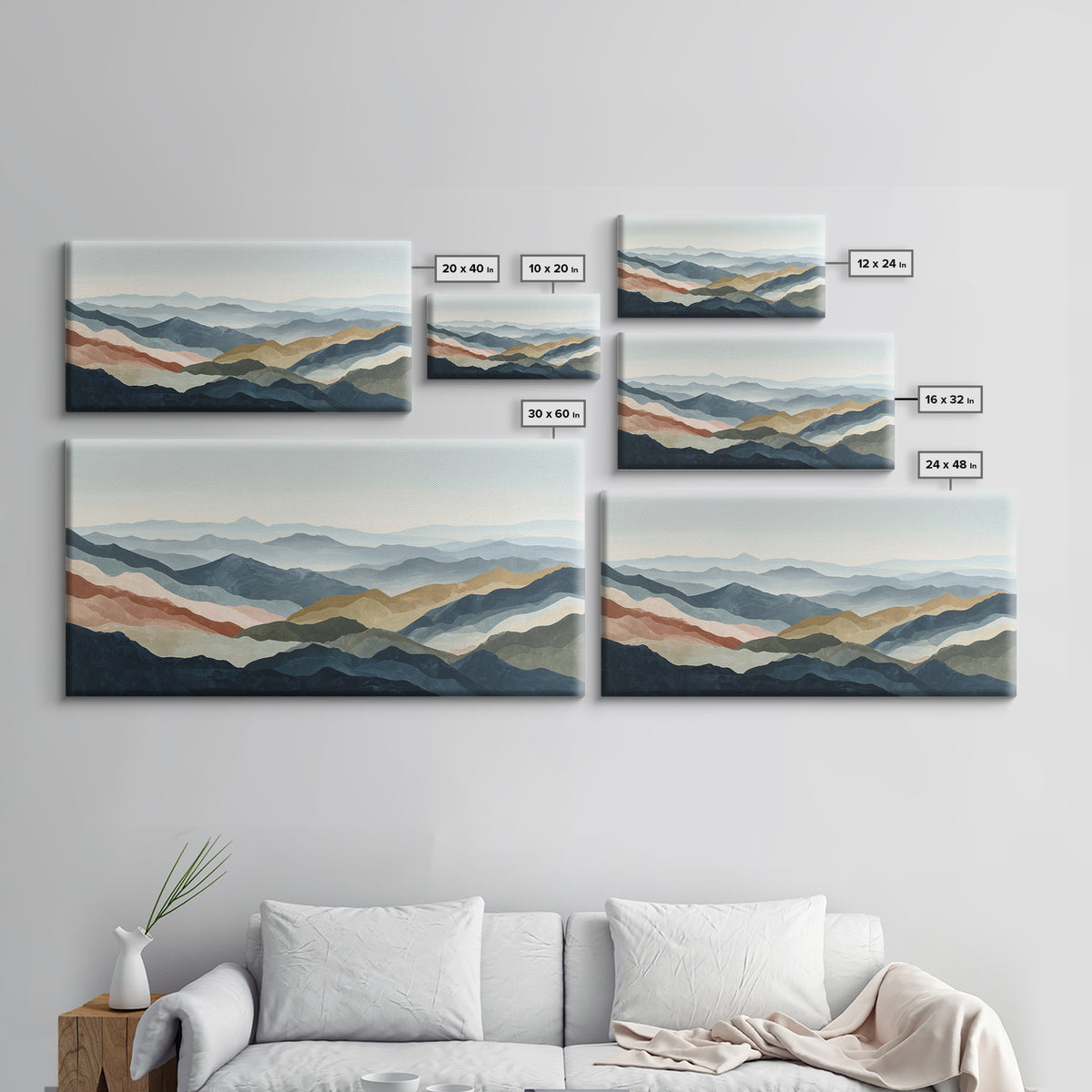 Charcoal Mountain Landscape Canvas Print, Monochrome Art, Digital Prints, Living Room Decor, Fine Art, Mono, Apartment Decor, MON-2x1-48