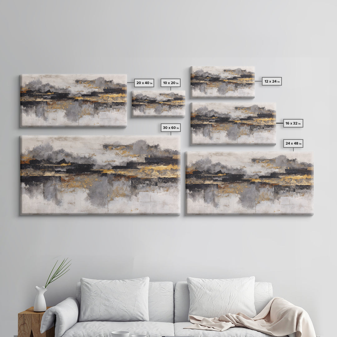 Black Ink Abstract Framed Canvas Print, Monochrome Art, Minimalist Decor, Living Room Decor, Fine Art, Mono, Large Wall Art, MON-2x1-50