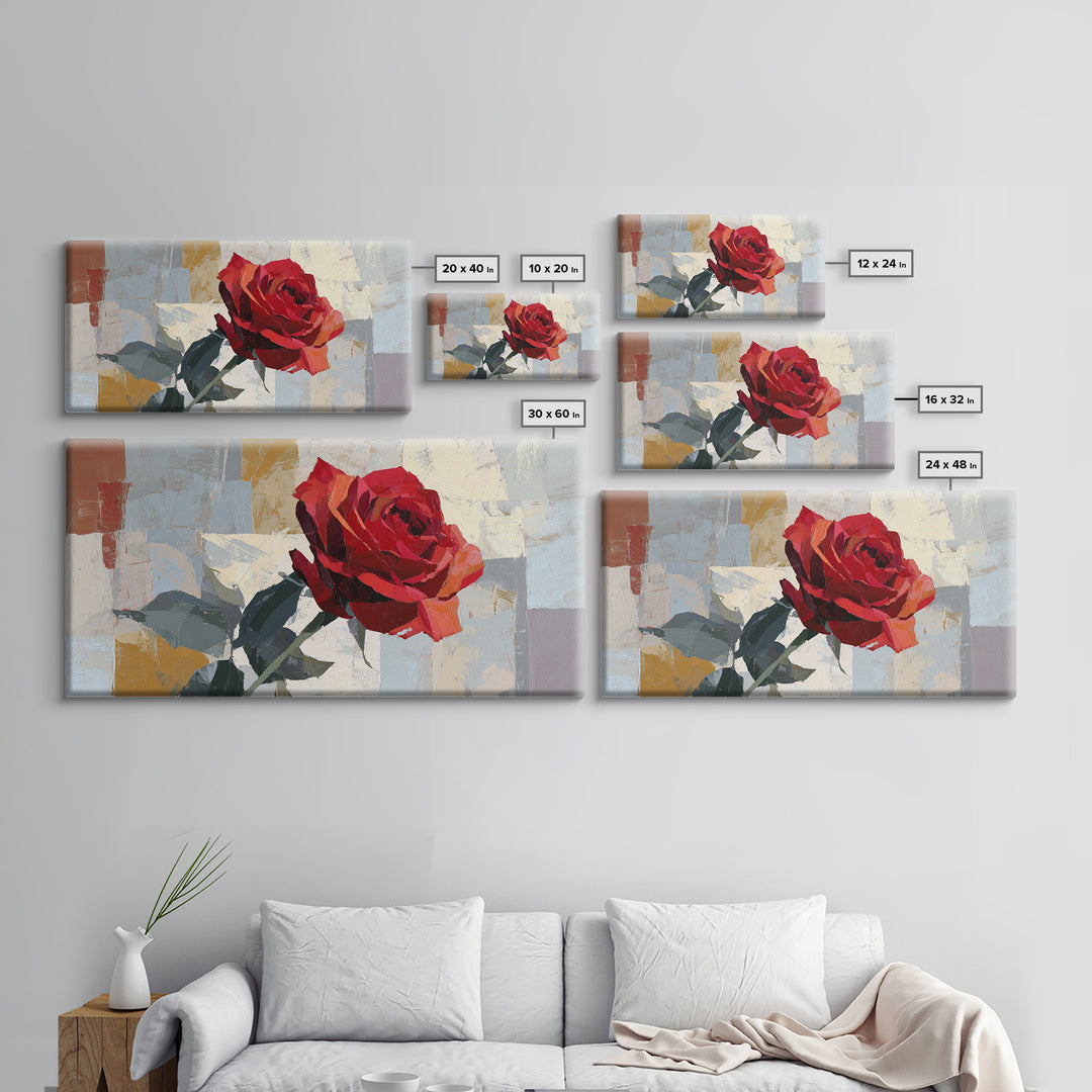 Single Red Rose Rendered Only Framed Canvas Print, Monochrome Art, Abstract Art, Living Room Decor, Watercolor Art, Mono, MON-2x1-51
