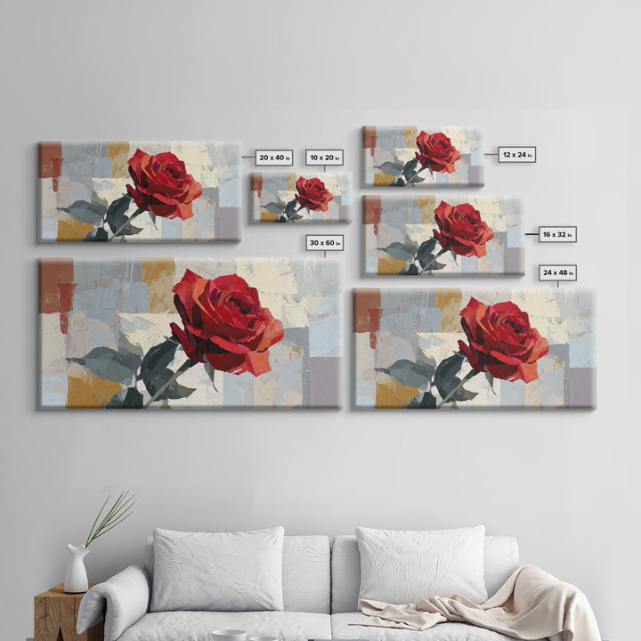 Single Red Rose Rendered Only Framed Canvas Print, Monochrome Art, Abstract Art, Living Room Decor, Watercolor Art, Mono, MON-2x1-51