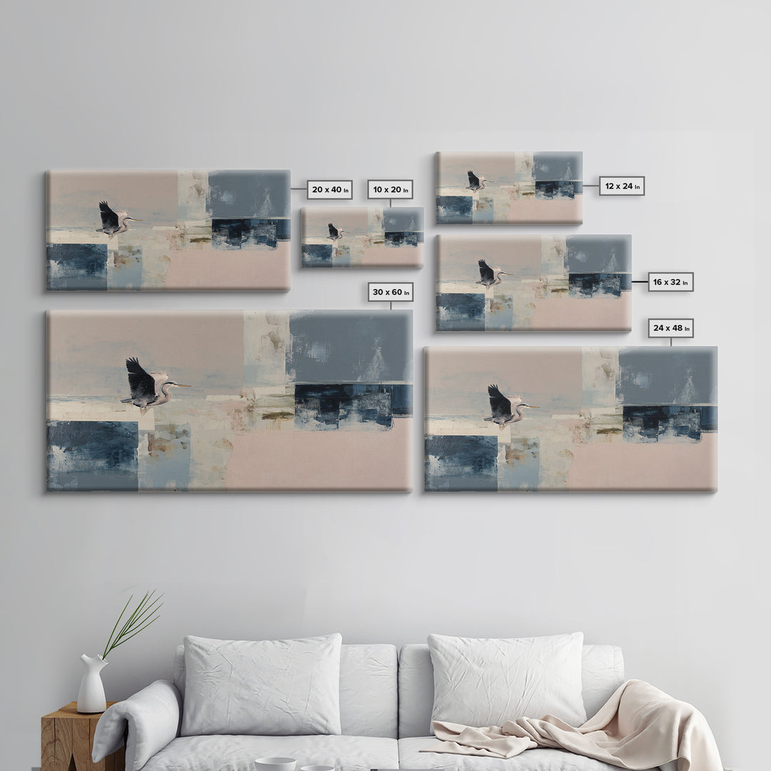 Blue Heron in Monochrome Navy Palette Canvas Print, Monochrome Art, Art Prints, Living Room Decor, Mono, Apartment Decor, MON-2x1-52