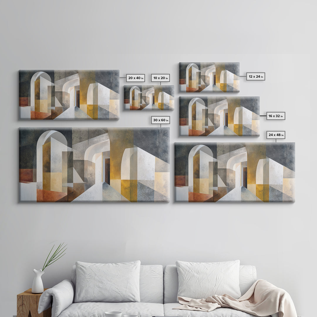Gray Architectural Arch and Shadow Study Canvas Print, Monochrome Art, Contemporary Art, Living Room Decor, Fine Art, Mono, MON-2x1-54