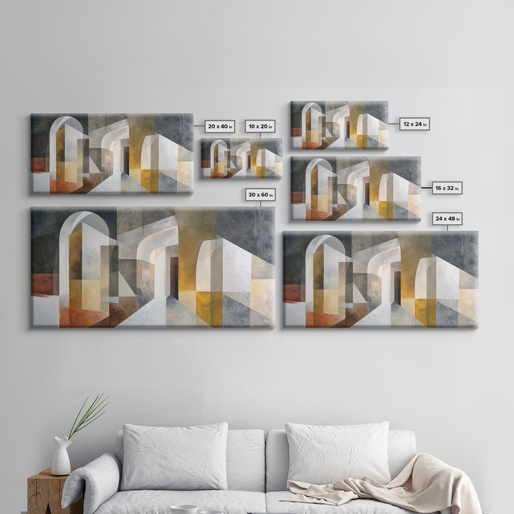 Gray Architectural Arch and Shadow Study Canvas Print, Monochrome Art, Contemporary Art, Living Room Decor, Fine Art, Mono, MON-2x1-54
