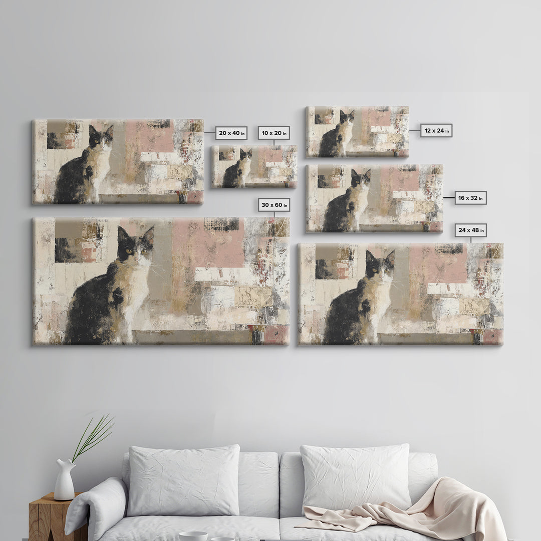 Monochrome Cat Portrait Framed Canvas Print, Monochrome Art, Bedroom Decor, Living Room Decor, Mono, Abstract Painting, MON-2x1-55