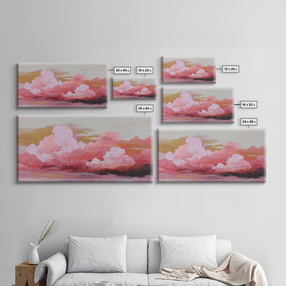 All Pink Cloudscape Framed Canvas Print, Monochrome Art, Art Print, Living Room Decor, Fine Art, Mono, Printable Art, MON-2x1-56